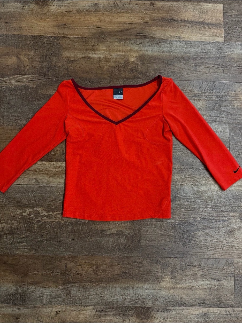 Nike Women's Bright Red V-Neck Three-Quarter Sleeve Top